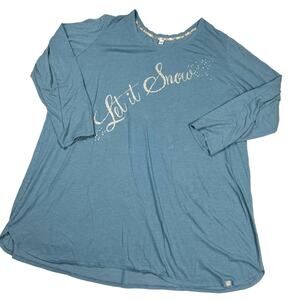 Sleep by Cacique Let It Snow Night Shirt Blue Pajamas Winter Holiday Women 26/28